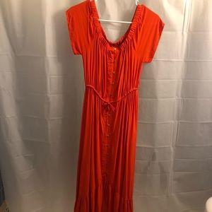Orange/Red off the shoulder high low dress